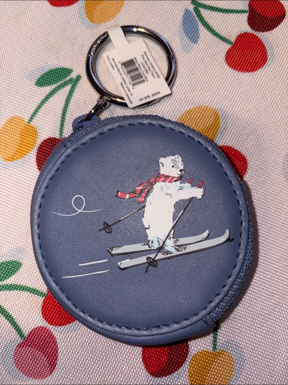 Vera Bradley Blue Round Polar Bear Skiing Coin Pouch